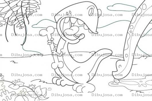 Dibujo para colorear Dibujo De Bebe Dinosaurio Con Un Hueso Para Pintar Y Colorear