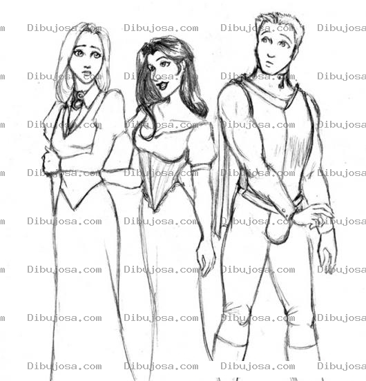 Dibujo para colorear Principe Con Dos Princesas Para Pintar Y Colorear
