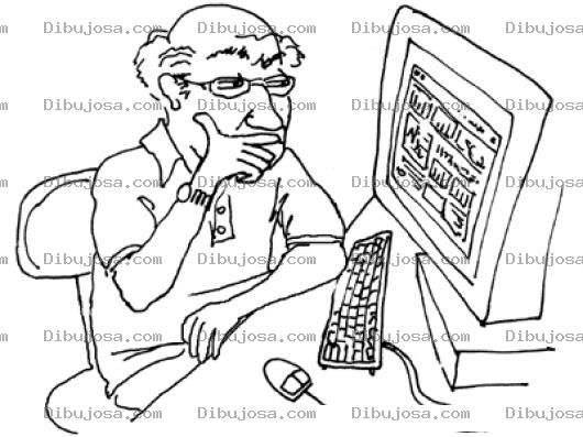 Dibujo para colorear Dibujo De Viejo Navegando En Internet Para Colorear
