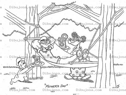 Dibujo para colorear Dibujo De Popeye Descansando En Una Hamaca Para Pintar Y Colorear