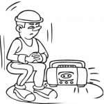 Dibujo para colorear Dibujo De Hombre Haciendo Aerobicos Escuchanod Musica Con Una Radiobrabadora Para Pintar Y Colorear