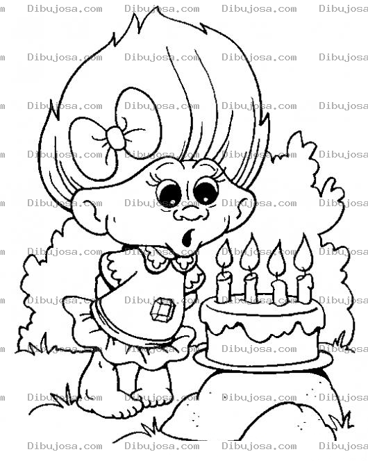 Dibujo para colorear Dibujo De Trol Con Pastel De 4 Velitas Para Pintar Y Colorear Pastelito De Cumpleanos De 4 Anos