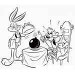 Dibujo para colorear Dibujo De Bugs Bunny De Mesero Dandole De Comer Una Bomba A Taz