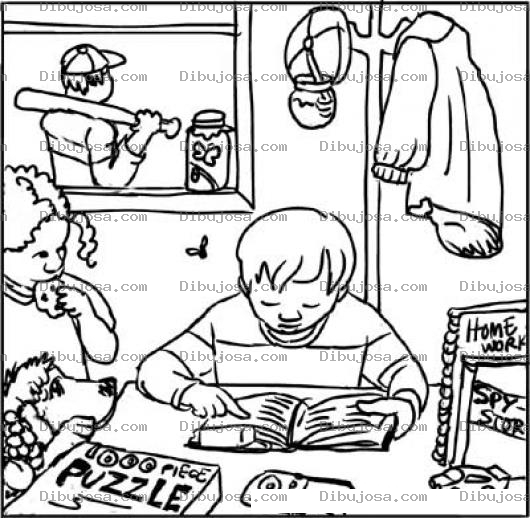 Dibujo para colorear Colorear Nino Estudiando En Su Casa Para Pintar Y Colorear Muchacho Haciendo Deberes