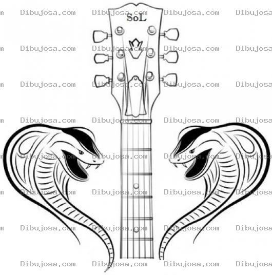 Dibujo para colorear Guitarra En Medio De Dos Cobras Para Pintar Y Colorear