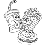 Dibujo para colorear Dibujo De Un Batido De Vainilla Con Papas Fritas Y Hamburguesa De Queso Para Pintar Y Colorear