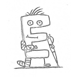 Dibujo para colorear Dibujo+de+la+letra+e+con+muletas+para+pintar+y+colorear+a+la+E+empedida+y+quebrada+de+una+pata