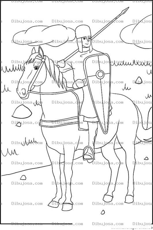 Dibujo para colorear Dibujo De Un Caballero Medieval Sobre Su Caballo Para Pintar Y Colorear