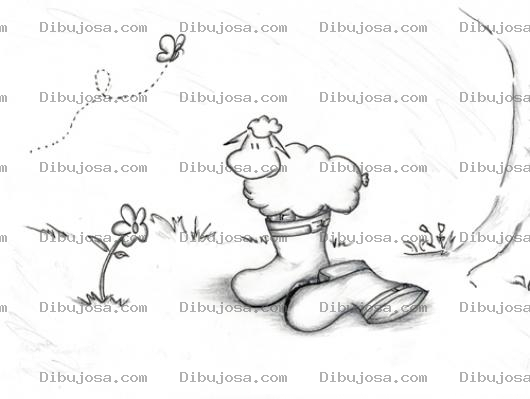 Dibujo para colorear Dibujo De Una Ovejita En Una Bota De Hule Para Pintar Y Colorear Oveja Con Botas