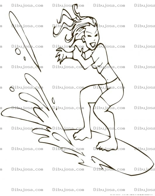 Dibujo para colorear Sorfista de corzazon dibujo de Chica Surfista Mujer Surfeando Para Pintar Y Colorear Muchacha En Una Tabla De Surf surfiadora surfeadora surfistadecorazon
