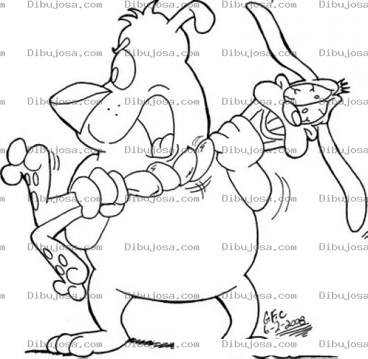 Dibujo para colorear Colorear Retorcimiento Dibujo De Perro Exprmiendo A Un Conejo Para Pintar