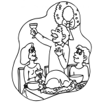 Dibujo para colorear Dibujo De La Cena De Navidad Con Un Rico Pavo Horneado Y 12 Uvas Para Pintar Y Colorear Papa Brindando En Noche Buena Con Su Familia
