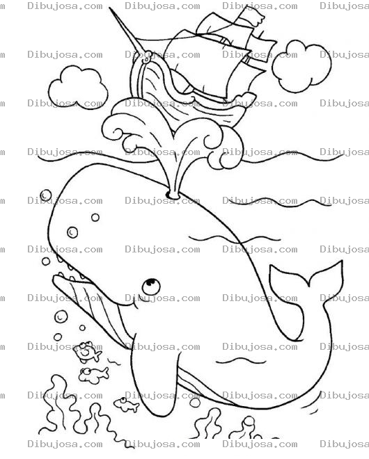Dibujo para colorear Dibujo De Una Ballena Botando Un Barco Para Pintar Y Colorear El Ataque De Una Ballena