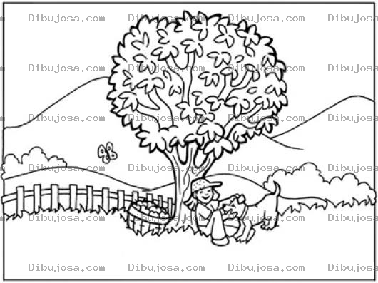 Dibujo para colorear Dibujo De Una Nina Jugando Con Un Perro Debajo De Un Arbol Para Pintar Y Colorear Ninayperro