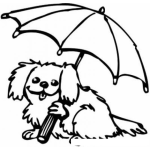 Dibujo para colorear Perro Con Paraguas Para Colorear