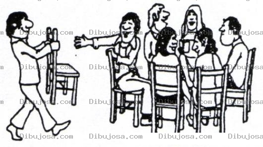 Dibujo para colorear Dibujo De Amigos Sentado En Sillas Hablando En Un Circulo E Invitando A Otra Persona Para Unirse Al Grupo Para Colorer