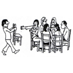 Dibujo para colorear Dibujo De Amigos Sentado En Sillas Hablando En Un Circulo E Invitando A Otra Persona Para Unirse Al Grupo Para Colorer