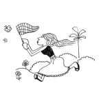 Dibujo para colorear Dibujo De Una Mujer Persiguiendo Una Mariposa Para Pintar Y Colorear