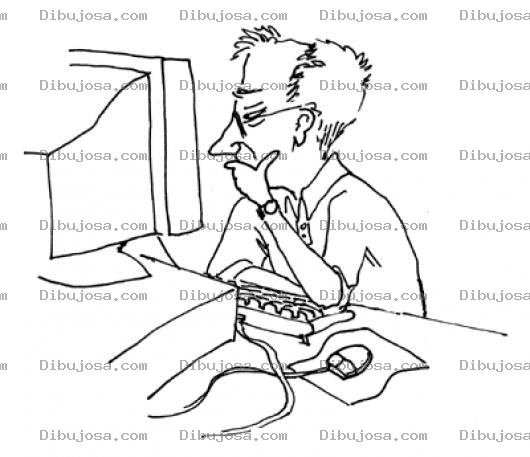 Dibujo para colorear Dibujo De Profesor Pensando Frente A La Computadora Para Pintar Y Colorear