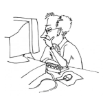 Dibujo para colorear Dibujo De Profesor Pensando Frente A La Computadora Para Pintar Y Colorear