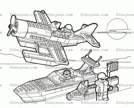 Dibujo para colorear Dibujo De Un Avion Y Un Barco De Lego Para Pintar Y Colorear
