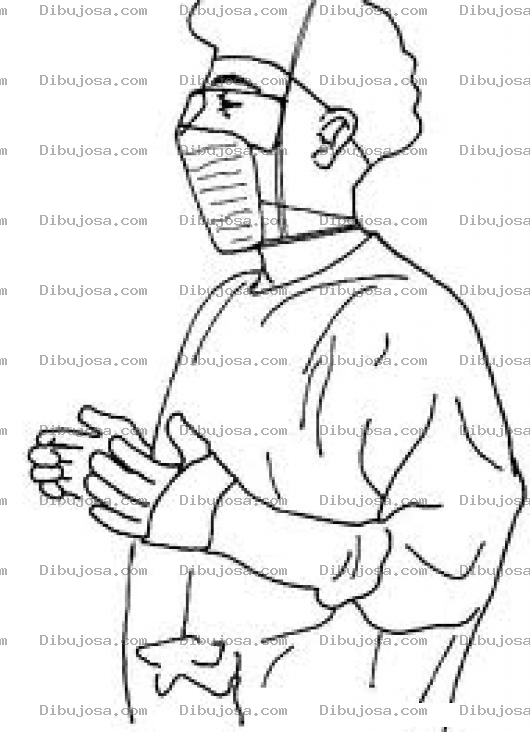 Dibujo para colorear Asistente De Cirujano En Quirofano Con Mascarilla Y Traje Esterilizado Para Colorear