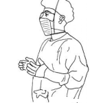 Dibujo para colorear Asistente De Cirujano En Quirofano Con Mascarilla Y Traje Esterilizado Para Colorear