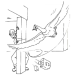 Dibujo para colorear Viejomiedoso Dibujo De Un Abuelito Miedoso Escondido En Una Columna De Un Ganso Volador Para Pintar Y Colorear Viejo Miedoso