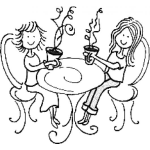Dibujo para colorear Dibujo De Amigas Tomando Cafe Para Pintar Y Colorear La Hora Del Te