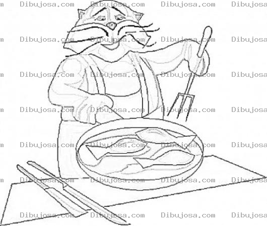 Dibujo para colorear Dibujo De Gato Cocinero Cocinando Pescado Frtito Para Pintar Y Colorear