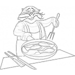 Dibujo para colorear Dibujo De Gato Cocinero Cocinando Pescado Frtito Para Pintar Y Colorear