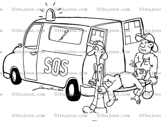 Dibujo para colorear Dibujo De Paramedicos Sacando De Una Ambulancia A Un Herido Sobre Una Camilla Para Pintar Y Colorear Una Emergencia