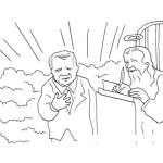 Dibujo para colorear Puertasdelcielo Dibujo De San Pedro Apuntando A Un Recien Muerto Para Pintar Y Colorear A Sanpdedro Haciendo Un Check In De Un Hombre Llegando Al Cielo