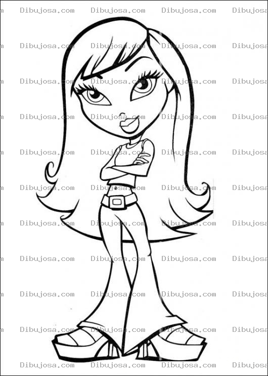 Dibujo para colorear Bratz con Jeans y tacones altos para pintar