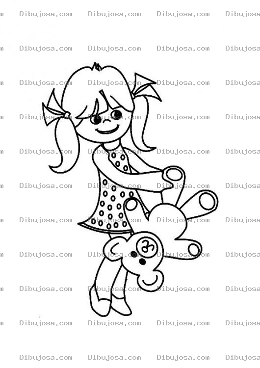 Dibujo para colorear Colorear nena con osito de peluche