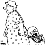 Dibujo para colorear Dibujo De Abuelita Llevando Al Nieto Arrastrado Hacia La Escuela Para Pintar Y Colorear