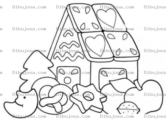 Dibujo para colorear Galletas De Navidad Y Casita De Chocolate Y Jengibre Para Pintar Y Colorear