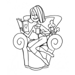 Dibujo para colorear Dibujo De Mujer Leyendo Un Libro En Su Sofa Con Su Perrito A La Par Para Pintar Y Colorear