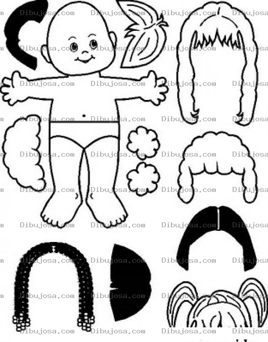 Dibujo para colorear Pelucas Intercambiables Dibujo De Una Bebe Con Pelucas Para Recortar Pintar Colorear E Intercambiar