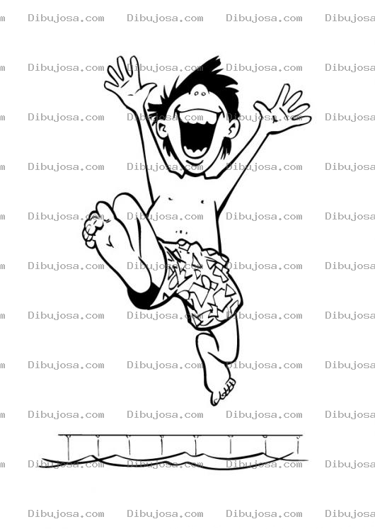 Dibujo para colorear PISCINAZO Dibujo De Un Nino Saltando Sobre Una Piscina Para Pintar Y Colorear Chapuzon Feliz