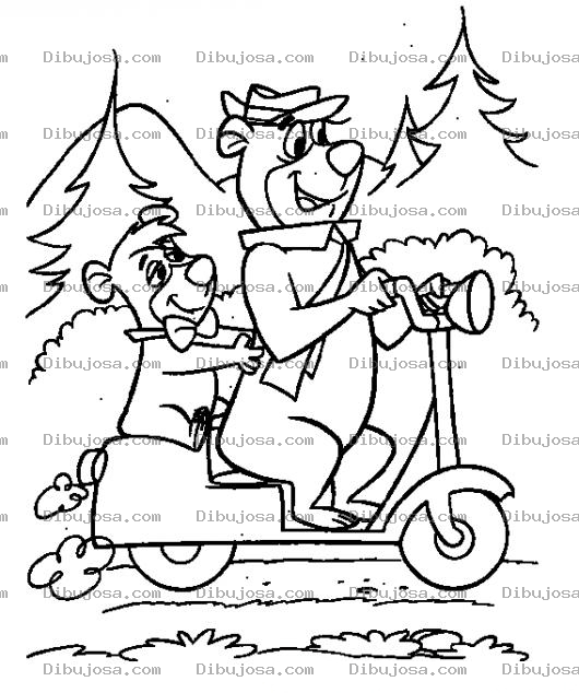 Dibujo para colorear Dibujo De Oso Yogi En Motoneta Para Colorear