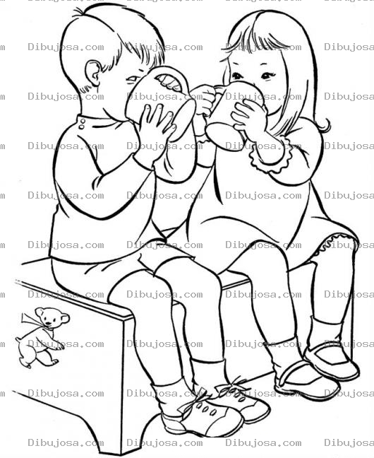 Dibujo para colorear Pueden Tomar Cafe Los Ninos Dibujo De Dos Ninos Saludbles Tomando Cafe Sin Ningun Problema Para Pintar Y Colorear