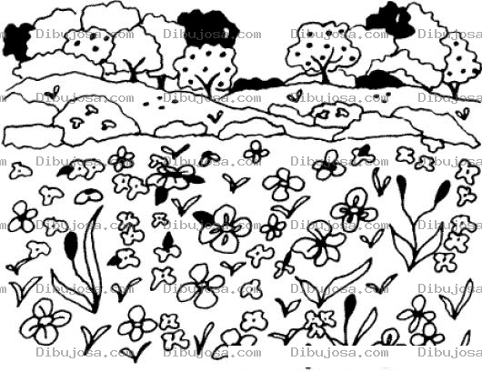 Dibujo para colorear Paisaje De Flores Para Pintar Y Colorear
