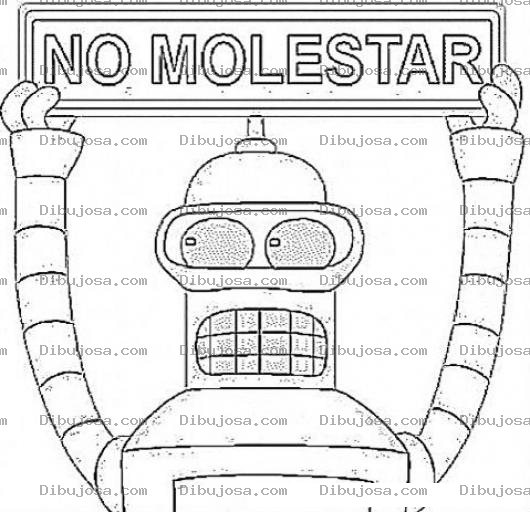 Dibujo para colorear Nomolestar Dibujo De Un Rotulo De No Molestar Con Un Robot Sosteniendo Un Rotulo De No Molestar Para Pintar Y Colorear