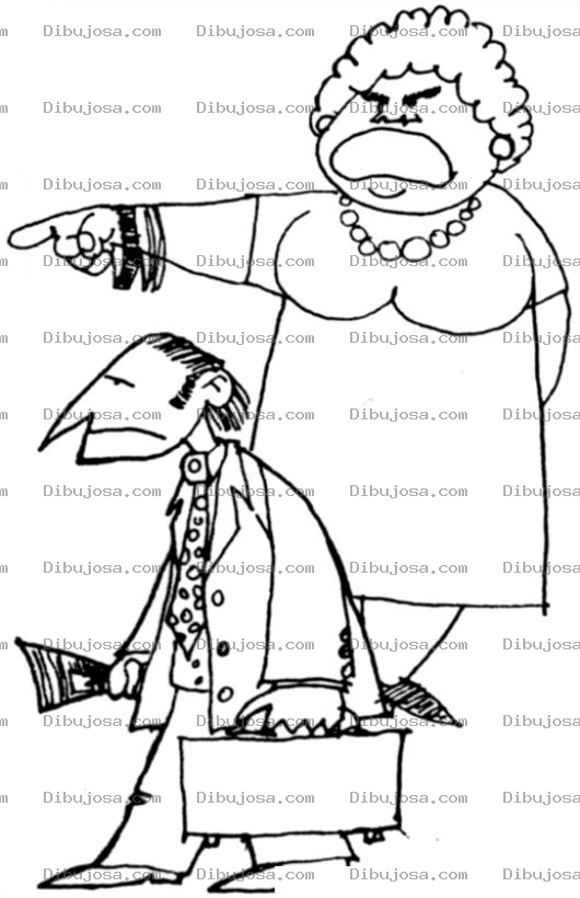 Dibujo para colorear Dibujo De Mujer Dominante Enviando A Su Esposo A Trabajara Para Pintar Y Colorear Matriarcado