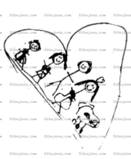 Dibujo para colorear Dibujo De Una Famila En Un Corazon Dibujado Por Una Nina De 5