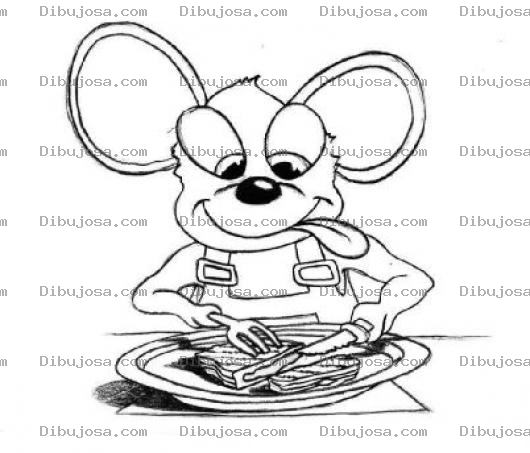 Dibujo para colorear Dibujo De Raton Comiendo Con Cubiertos Para Pintar Y Colorear Raton Almorzando Con Tenedor Y Cuchillo