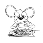 Dibujo para colorear Dibujo De Raton Comiendo Con Cubiertos Para Pintar Y Colorear Raton Almorzando Con Tenedor Y Cuchillo