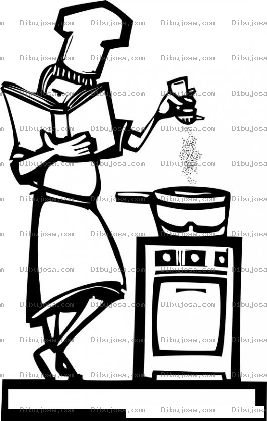 Dibujo para colorear Dibujo De Mujer Cocinando Con Un Libro De Recetas Para Pintar Y Colorear
