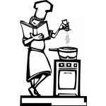 Dibujo para colorear Dibujo De Mujer Cocinando Con Un Libro De Recetas Para Pintar Y Colorear